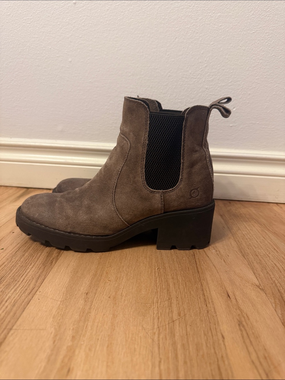 boc Taupe Suede Chelsea Bootie with Block Heel